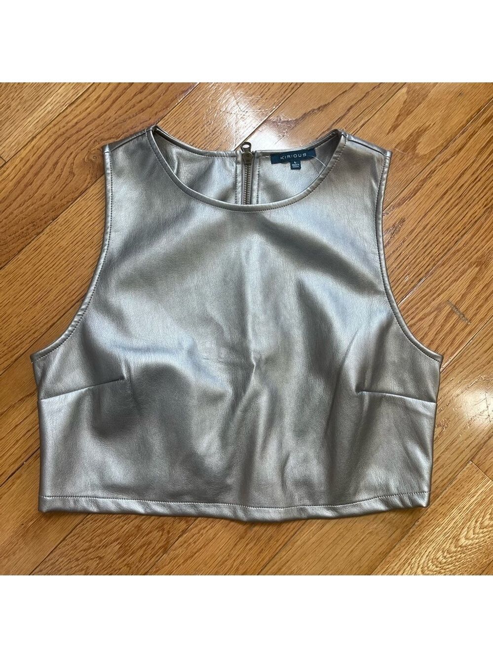 Kirious Women's Metallic Faux Leather Crop Top Trendy silver Sz L - Picture 3 of 11
